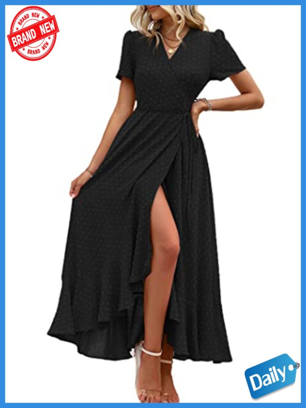Boho Floral Maxi Dress Short Sleeve Wrap V Neck Flowy Summer Wedding Guest